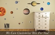 Solar System vinyl decal pack (REUSABLE, REMOVALBE, REPOSITIONABLE) of all 9 planets, sun, moon and asteroid Space theme wall décor
